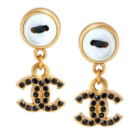 vintage chanel black button cc earrings|antique Chanel earrings.